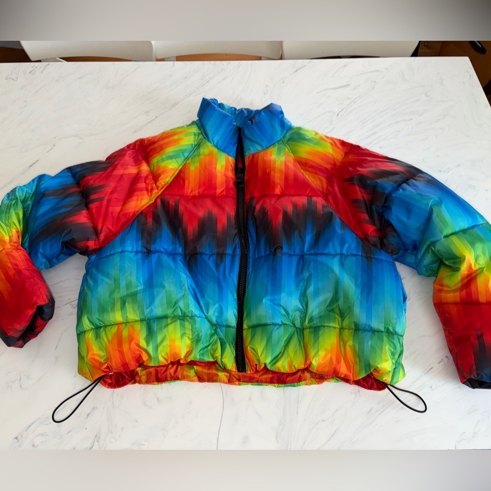 Topshop Rainbow tie dye Puffer Jacket 10 sport ski quilted stripe